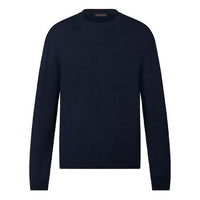 Men's LOUIS VUITTON FW21 Solid Color Logo Embossing Round Neck Long Sleeves Navy Blue 1A9FP9