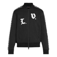 Men's LOUIS VUITTON FW21 Wool Embroidered Logo Printing Sports Jacket Black 1A978F