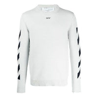 Men's Off-White Arrows Diagonal Stripes Intarsia Pullover Wool Sweater Slim Fit White OMHE023S20G730220610