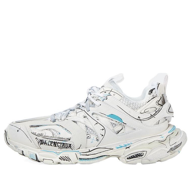 (WMNS) Balenciaga Track 1.0 Sneakers ' White Blue Mesh and Nylon Graffiti' 542436W3SRA9014