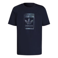 Men's adidas originals Solid Color Alphabet Logo Printing Round Neck Short Sleeve Japanese Version Navy Blue T-Shirt H13496