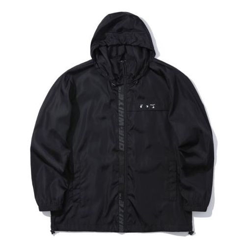 Off-White SS21 Logo Printing Hooded Jacket Black OMEB014R21FAB0011001