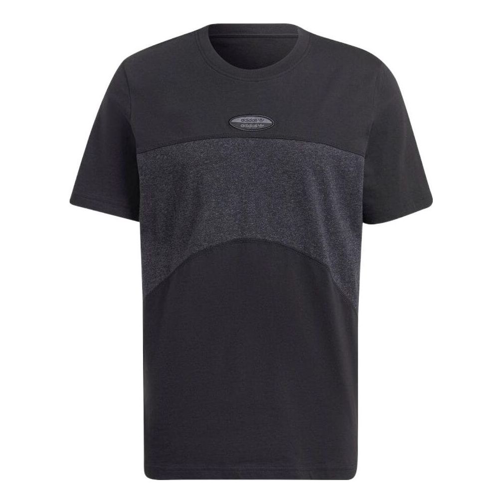 Men's adidas Colorblock Casual Round Neck Pullover Short Sleeve Japanese Version Black T-Shirt HC9470