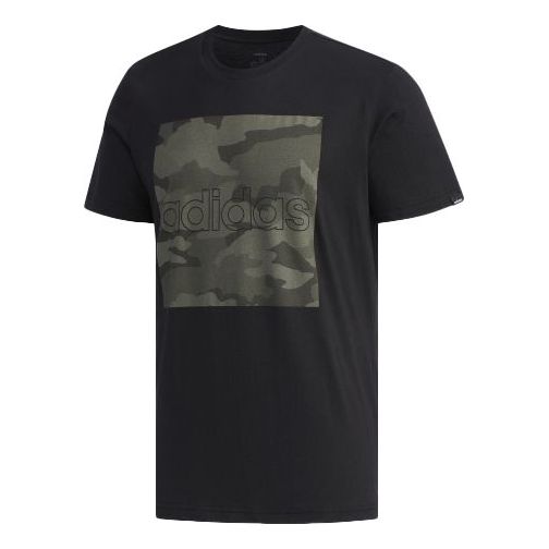 adidas Sports Camouflage Pattern Round Neck Short Sleeve Black FM6103