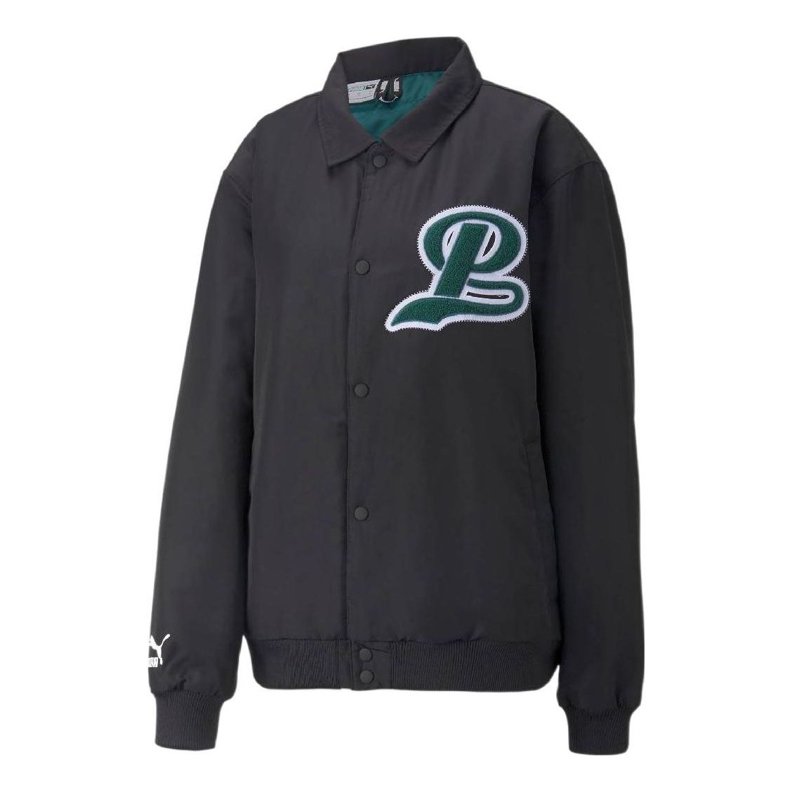 PUMA Team Varsity Relaxed Fit Bomber Jacket 'Black Green' 539175-01