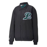 PUMA Team Varsity Relaxed Fit Bomber Jacket 'Black Green' 539175-01