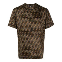 Men's FENDI Logo Printing Round Neck Short Sleeve Brown T-Shirt FAF555AAA9F13IZ