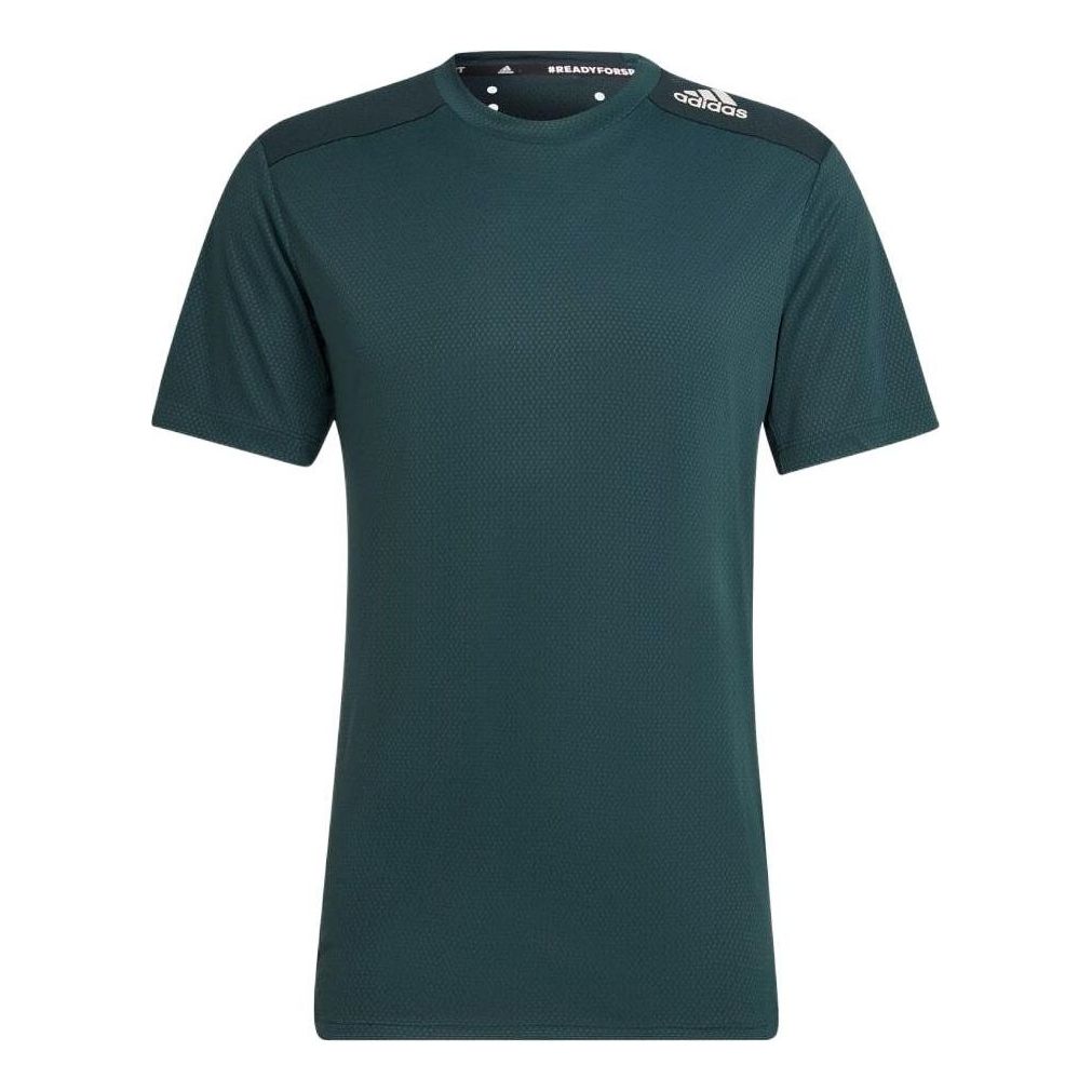 Men's adidas Solid Color Logo Printing Round Neck Pullover Short Sleeve Japanese Version Green T-Shirt HJ9778