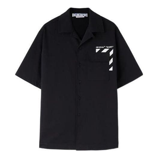 Men's Off-White FW22 Pocket Diagonal Stripes Printing Short Sleeve Black Shirt OMGA226C99FAB0011001