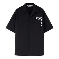 Men's Off-White FW22 Pocket Diagonal Stripes Printing Short Sleeve Black Shirt OMGA226C99FAB0011001