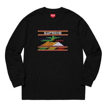Supreme SS19 Needlepoint Patch LS Top Black SUP-SS19-332