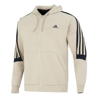 Men's adidas FI 3S FZ Athleisure Casual Sports Hooded Stripe Knit Jacket Khaki HK4570