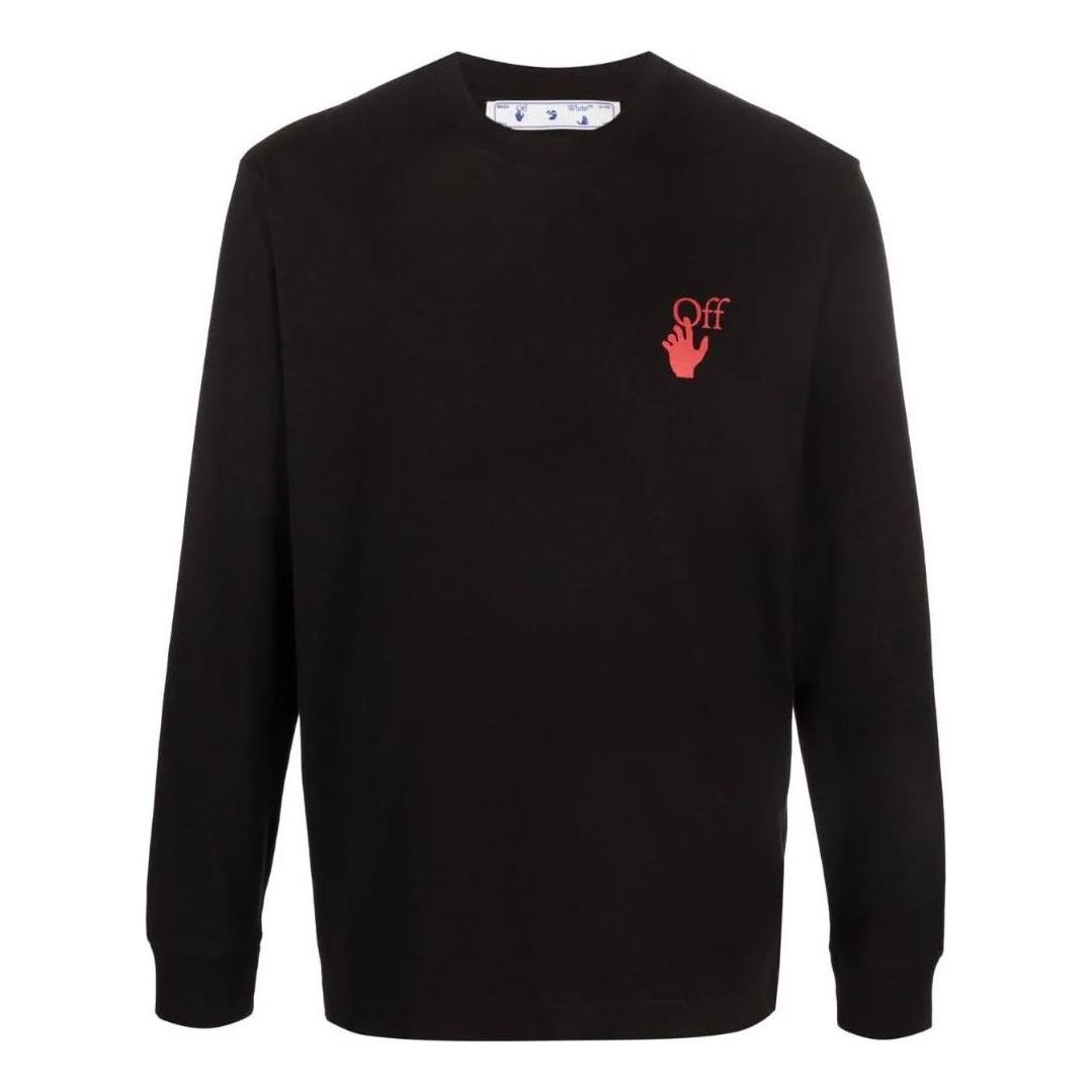 Men's Off-White SS22 Logo Arrow Printing Round Neck Pullover Long Sleeves Version Black OMAB064F21JER0121025