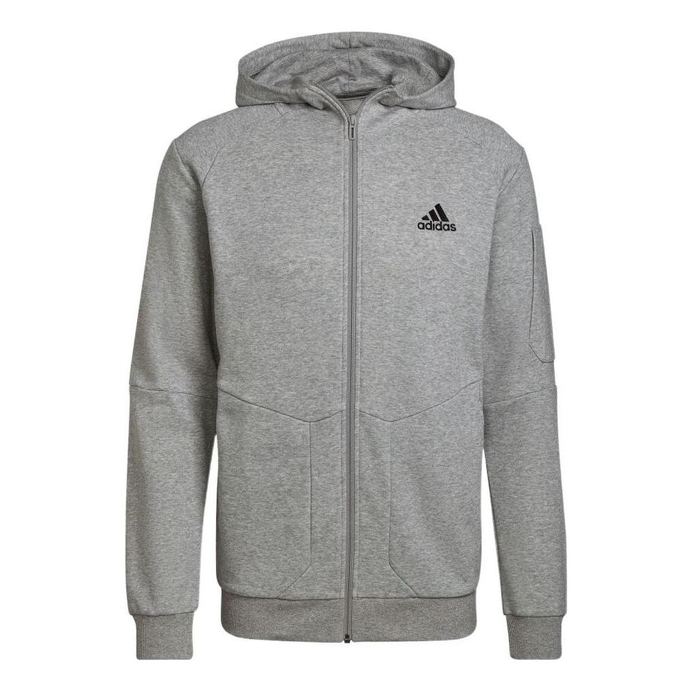 Men's adidas Solid Color Hooded Logo Zipper Jacket Japanese Version Gray HE1806