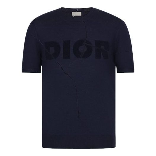 DIOR SS20 Daniel Arsham Logo Cracked Wool Silk For Men Navy 023M673AT090-C580