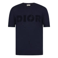DIOR SS20 Daniel Arsham Logo Cracked Wool Silk For Men Navy 023M673AT090-C580