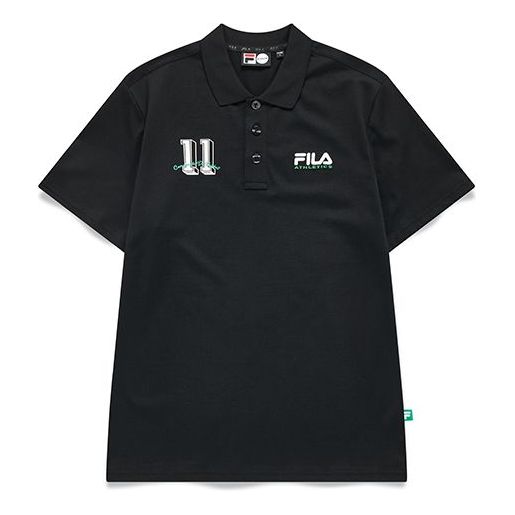 Men's FILA FUSION Baseball Sports Printing Short Sleeve Dark Black Polo Shirt T11M132102F-BK