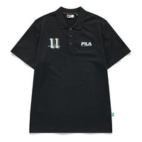 Men's FILA FUSION Baseball Sports Printing Short Sleeve Dark Black Polo Shirt T11M132102F-BK