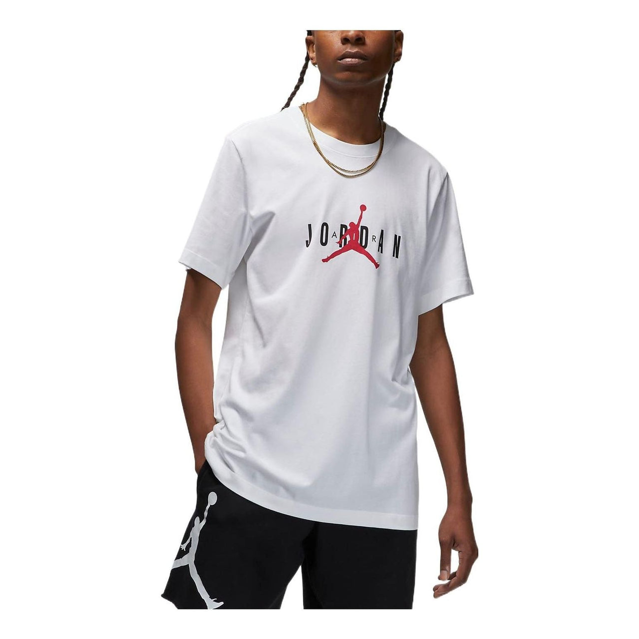 Men's Air Jordan Air Logo Alphabet Printing Round Neck Casual Short Sleeve White T-Shirt DM1462-100