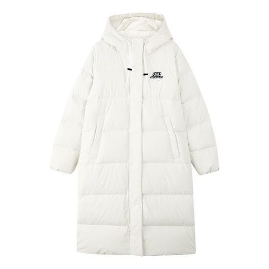 (WMNS) Skechers Casual Hooded Long Woven Down Jacket 'White' L423W131-0074