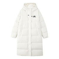 (WMNS) Skechers Casual Hooded Long Woven Down Jacket 'White' L423W131-0074