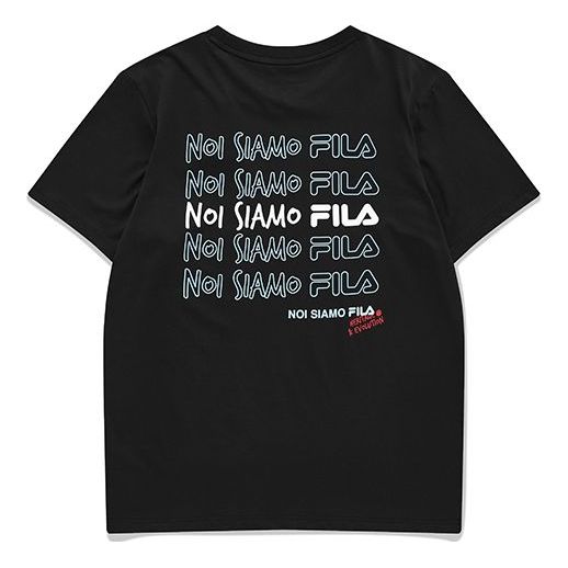 Men's FILA FUSION Logo Alphabet Printing Knit Short Sleeve Black T11M131107F-BK