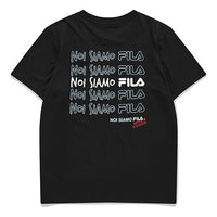 Men's FILA FUSION Logo Alphabet Printing Knit Short Sleeve Black T11M131107F-BK