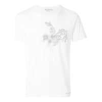 Men's Alexander McQueen Flowers Pattern Round Neck Short Sleeve White 463984-QKZ63-0900
