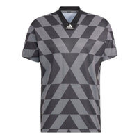 Men's adidas Colorblock Pattern Printing V Neck Short Sleeve Japanese Version Black T-Shirt HB3577