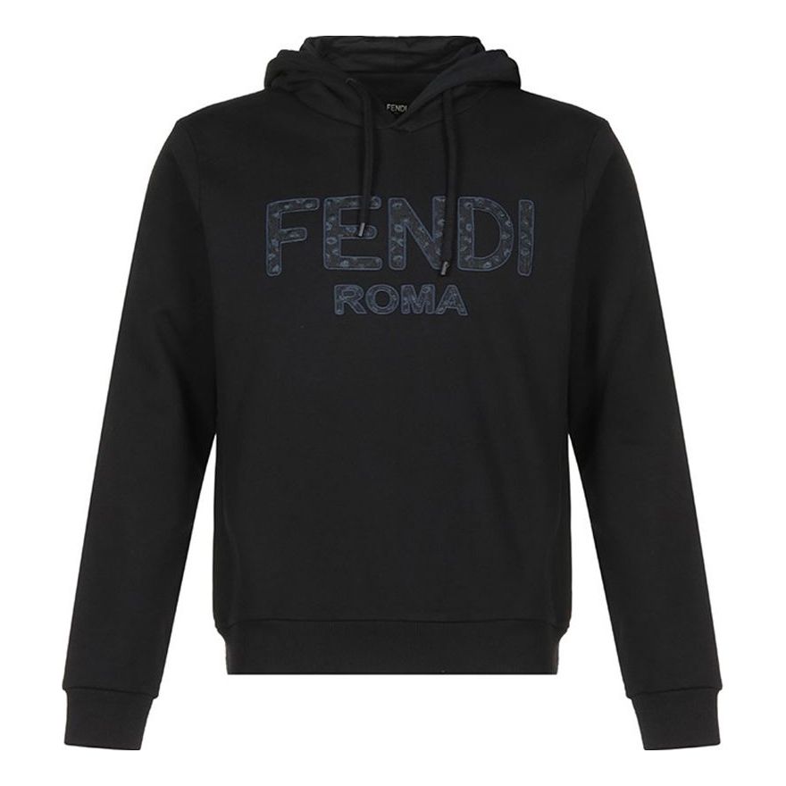 Men's FENDI Logo Embroidered Cotton Fleece Lined Solid Color Black FY0212ACN6F0QA1