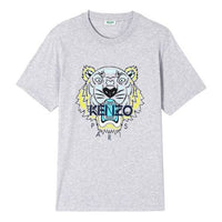 Men's KENZO Alphabet Tiger Head Pattern Printing Round Neck Short Sleeve light grey F955TS0504YA-94