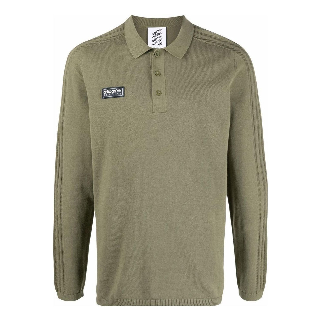 Men's adidas x SPEZIAL Meanwood Crossover Logo Label Solid Color Pullover Long Sleeves Green Polo Shirt H56671