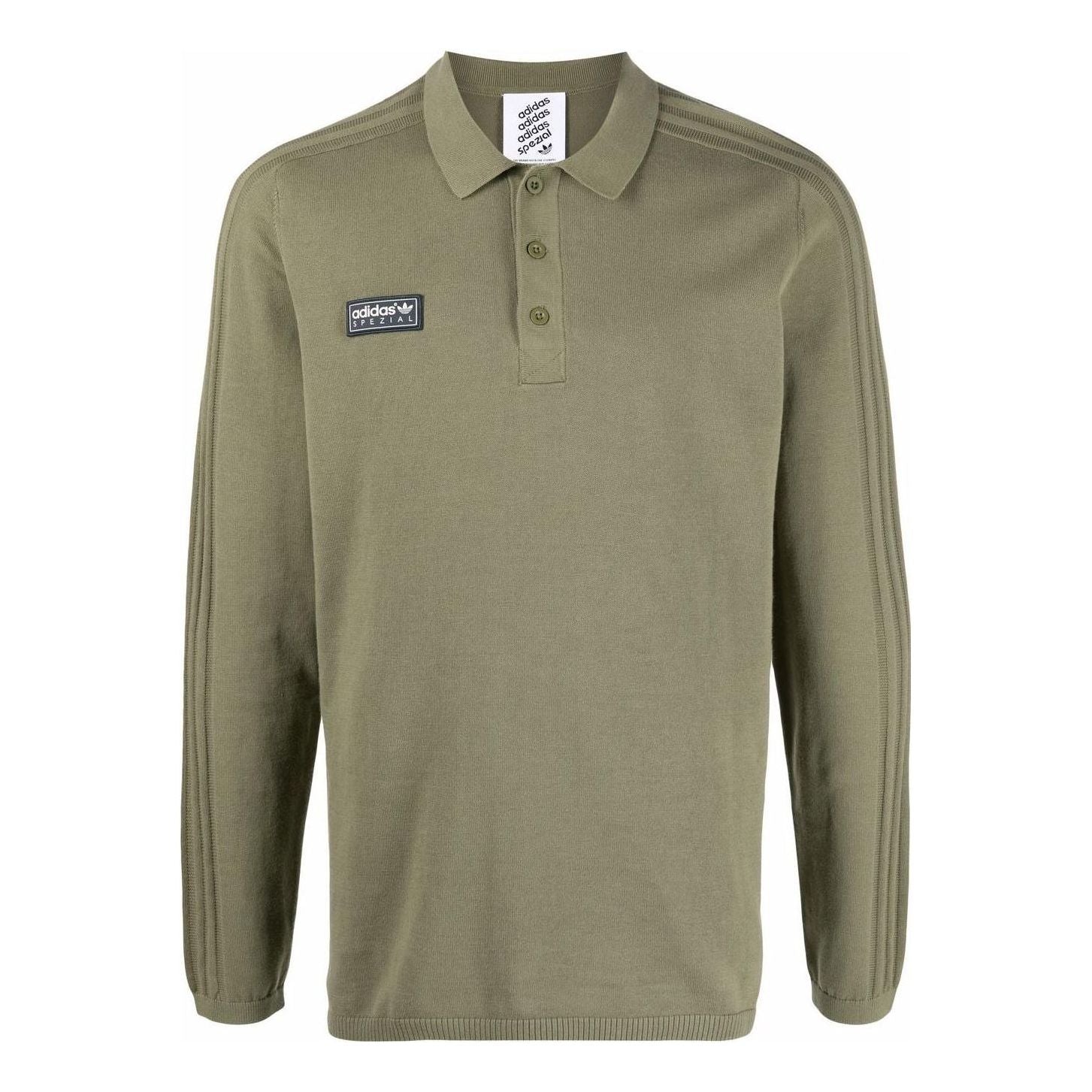 Men's adidas x SPEZIAL Meanwood Crossover Logo Label Solid Color Pullover Long Sleeves Green Polo Shirt H56671