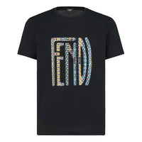 Men's FENDI SS21 Logo Pattern Printing Round Neck Short Sleeve Black FAF532AE8JF0GME