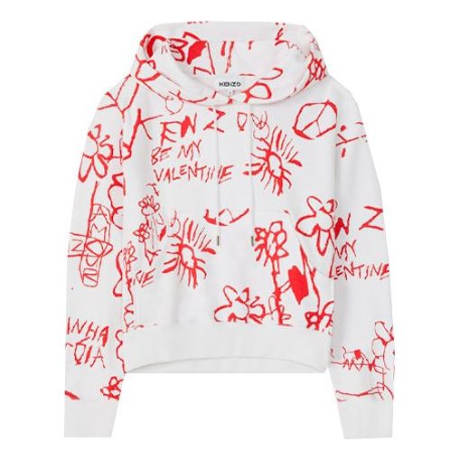 (WMNS) KENZO SS21 Valentine's Day Series Graffiti Pattern Hoodie White FB52SW6904MO-01B