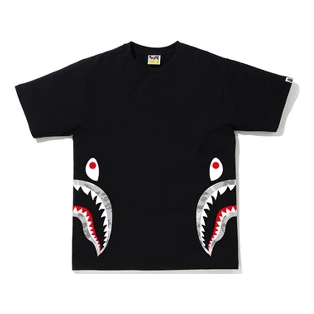 BAPE Shark Printing Round Neck Loose Short Sleeve Unisex Black 1G80-110-044