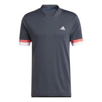Men's adidas Colorblock V Neck Breathable Logo Stripe Quick Dry Short Sleeve Carbon Black T-Shirt HI4752