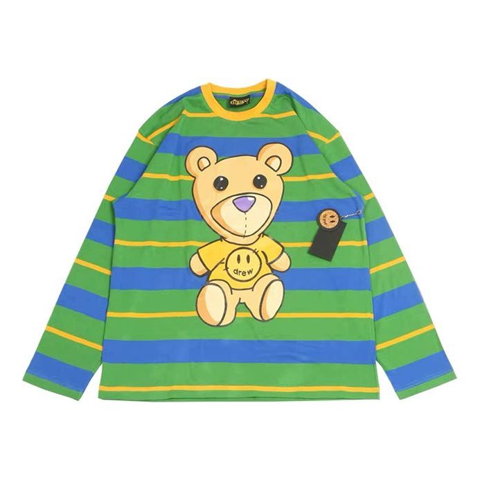 Drew House Stripe Round Neck Long Sleeves Unisex Green DR0147