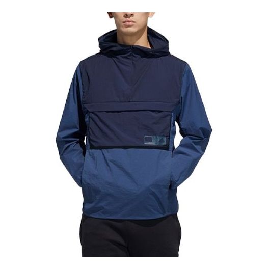 adidas M Tec Anorak Contrasting Colors Pocket Splicing Sports hooded Logo Jacket Blue GN0789