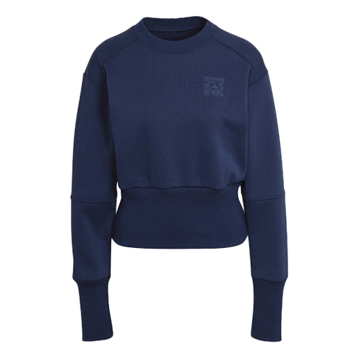 (WMNS) adidas x Karlie Kloss Crossover Sweat Crew Solid Color Splicing Sports Pullover Hoodless Hoodie Blue HB1435