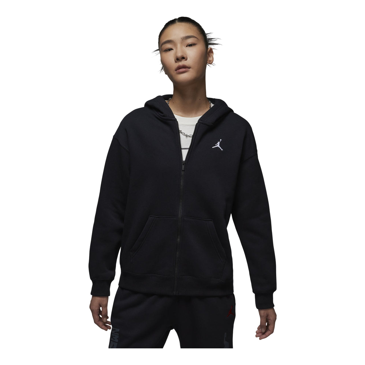 (WMNS) Air Jordan Brooklyn Fleece Full Zip Hoodie Asia Sizing 'Black' FV7168-010