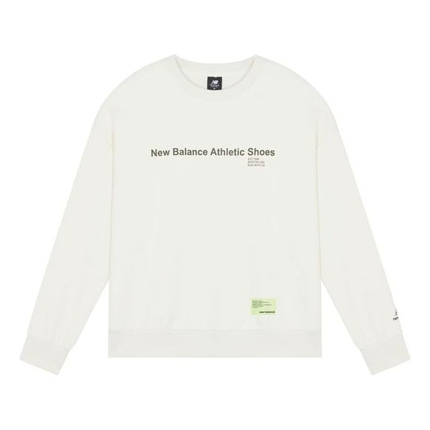 New Balance Alphabet Logo Printing Sports Round Neck Pullover White AMT21360-IV