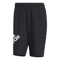 Men's adidas Solid Color Alphabet Logo Straight Sports Shorts Black HE7417