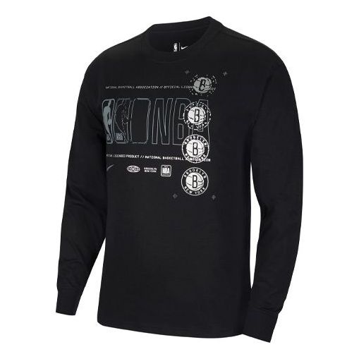 Nike MENS Brooklyn Nets Crew-neck Long Sleeve Print Black CZ7380-010