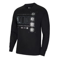 Nike MENS Brooklyn Nets Crew-neck Long Sleeve Print Black CZ7380-010