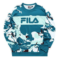 Men's FILA FUSION Logo Contrast Color Stitching Camouflage Loose Sports Round Neck Pullover Blue Sole T11M133201F-BU