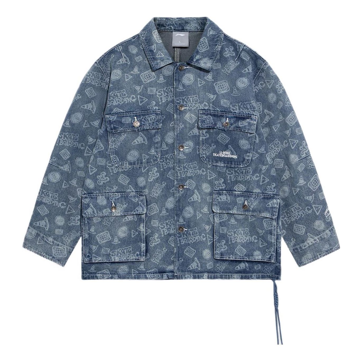Li-Ning Skateboard Series Full Print Washed Denim Jacket 'Light Blue White' AJDS047-1