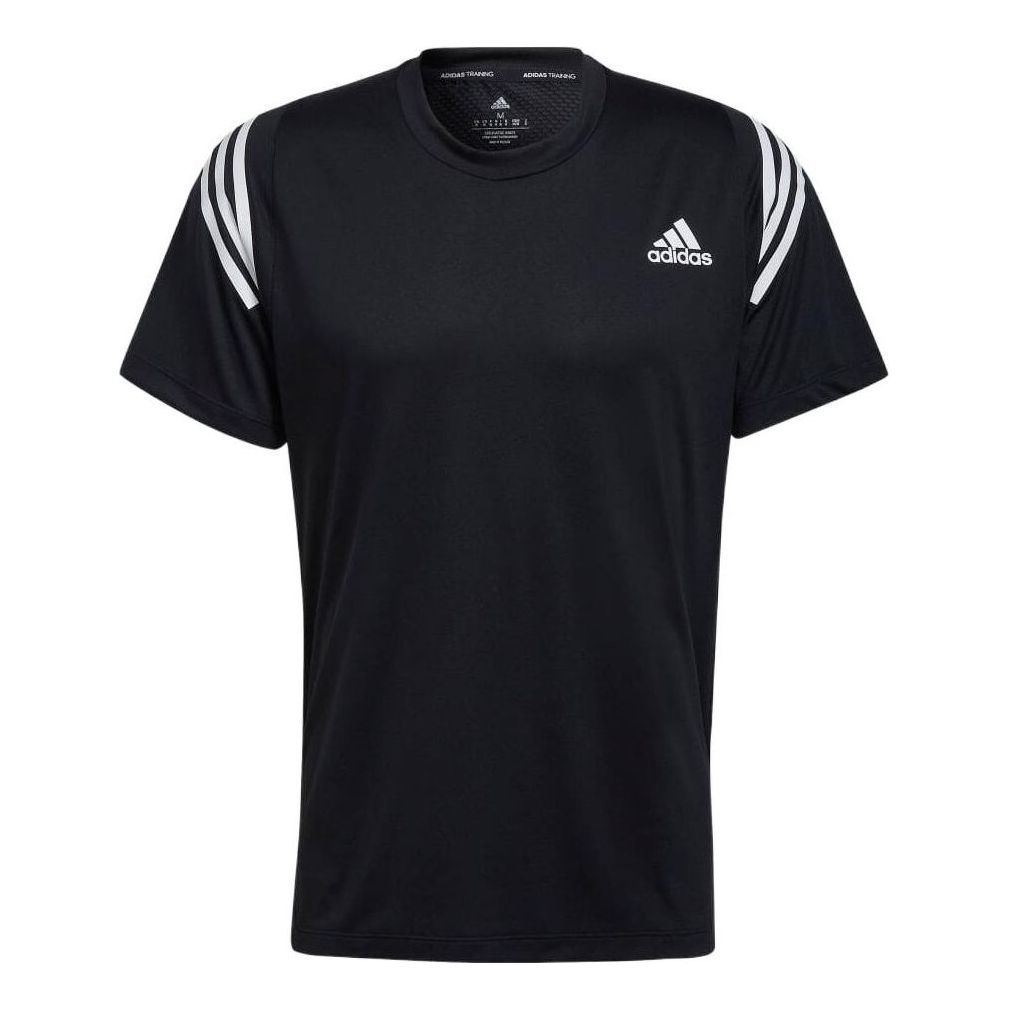 Men's adidas Stripe Logo Training Short Sleeve Japanese Version Black T-Shirt HC2761