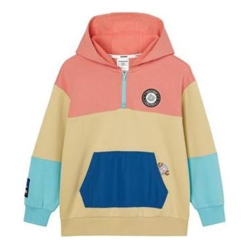(GS) Skechers Logo Printed Half-Zip Hoodie 'Tan Blue Pink' L321G087