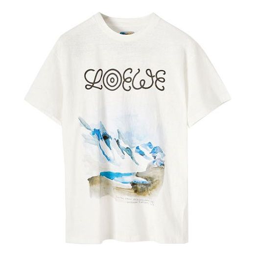 Men's LOEWE White Snow Mountain Printing Short Sleeve White H6299983PC-2100
